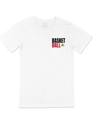  Basketbol Topu Cep Tasarım Baskılı Beyaz Tişört