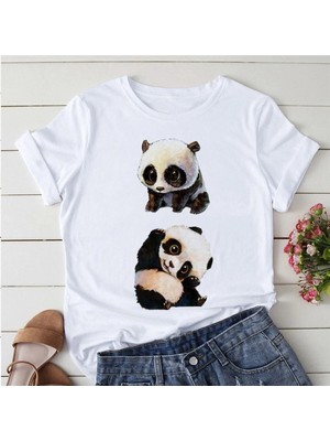  Kırmızı Etiket Galashop Panda Yoga Baskı Sevimli Kadın T-Shirt MOD74 17779