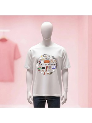  Friends Baskılı Bisiklet Yaka Geniş Kalıp Unisex Tshirt