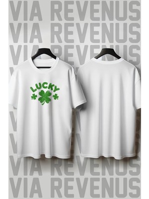  Luckybaskılı Bisiklet Yaka Geniş Kalıp Unisex Tshirt
