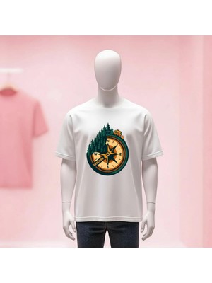  Baskılı Bisiklet Yaka Geniş Kalıp Unisex Tshirt
