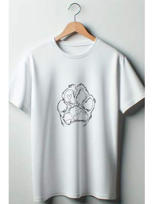 Pati Baskılı Oversize Geniş Kalıp Unisex Bisiklet Yaka Beyaz Tshirt