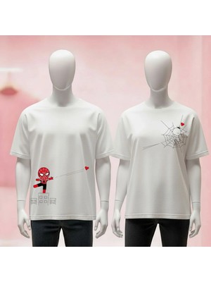  Sevgili Çift Kombini Baskılı Bisiklet Yaka Geniş Kalıp Unisex Tshirt