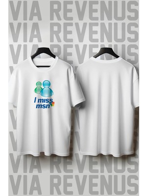  I Miss Msn / Nostalji Baskılı Geniş Kalıp Unisex Bisiklet Yaka Tshirt