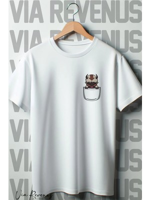 Avatar Appa Cep Baskılı Oversize Geniş Kalıp Bisiklet Yaka Beyaz Tshirt