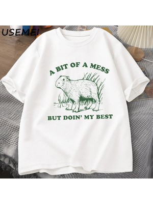  Bir Karışıklık Ama En Iyi Kapibara T-Shirt Erkekler Vintage Tshirt Garip Rahat Pa 2877