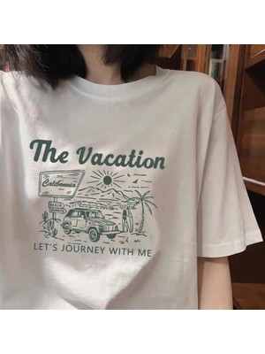  Beyaz Anlar Çift Baskı Y2K Üst Harajuku Kişilik Grafik Estetik Vintage Ya