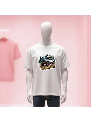  Baskılı Bisiklet Yaka Geniş Kalıp Unisex Tshirt