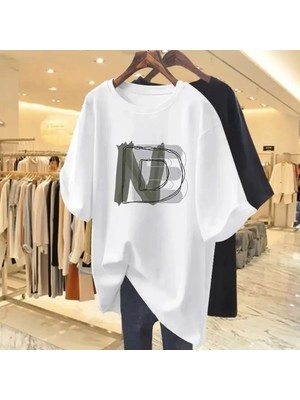  Beyaz Boyalı Kişilik Yaz O-Boyun Temel Üst Tshirt An G