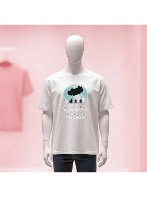  Stranger Things Baskılı Bisiklet Yaka Geniş Kalıp Unisex Tshirt