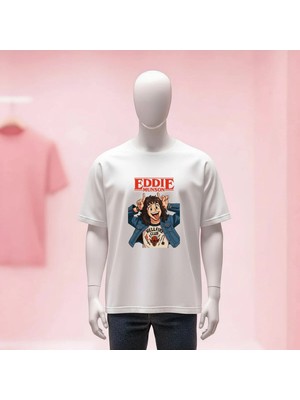  Stranger Things Eddie Munson Baskılı Bisiklet Yaka Geniş Kalıp Unisex Tshirt