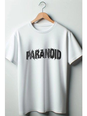  Paranoid Baskılı Oversize Geniş Kalıp Unisex Bisiklet Yaka Beyaz Tshirt