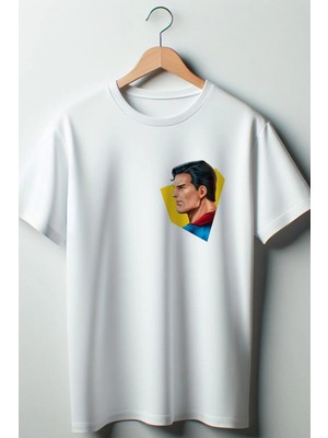  Baskılı Oversize Geniş Kalıp Unisex Bisiklet Yaka Beyaz Tshirt