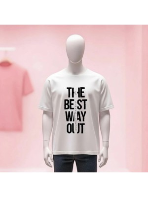  Baskılı Bisiklet Yaka Geniş Kalıp Unisex Tshirt
