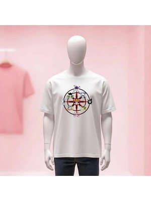  One Piece Baskılı Bisiklet Yaka Geniş Kalıp Unisex Tshirt