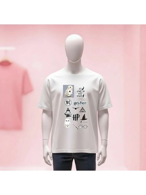  Harry Potter Baskılı Bisiklet Yaka Geniş Kalıp Unisex Tshirt