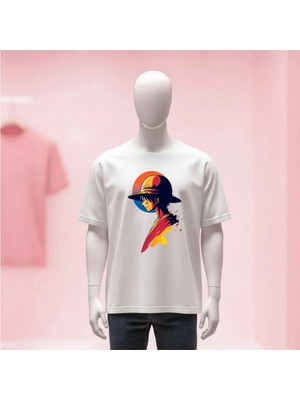  One Piece Baskılı Bisiklet Yaka Geniş Kalıp Unisex Tshirt