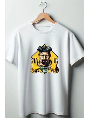  Breaking Bad Baskılı Beyaz Oversize Bisiklet Yaka Tshirt