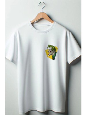  Joker Baskılı Oversize Geniş Kalıp Unisex Bisiklet Yaka Beyaz Tshirt