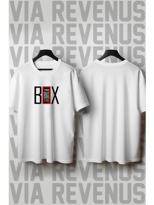  Think Outside The Box Baskılı Geniş Kalıp Unisex Bisiklet Yaka Tshirt