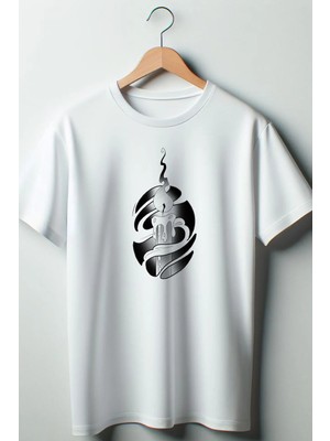  Mum Baskılı Oversize Geniş Kalıp Unisex Bisiklet Yaka Beyaz Tshirt
