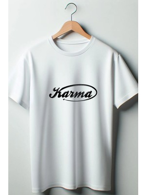  Karma Yazı Baskılı Oversize Geniş Kalıp Unisex Bisiklet Yaka Beyaz Tshirt
