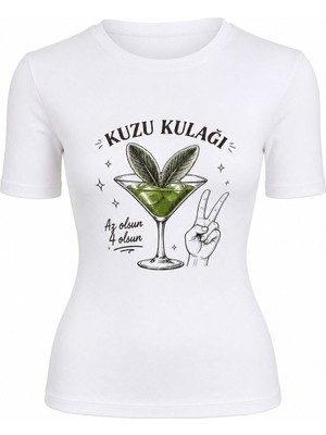 EVOA Beyaz Kuzu Kulağı Baskılı Bluz L - Beyaz