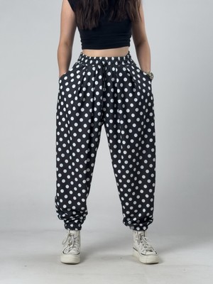 Cocopelli Siyah Puantiyeli Kadın Jogger Pantolon COC3257