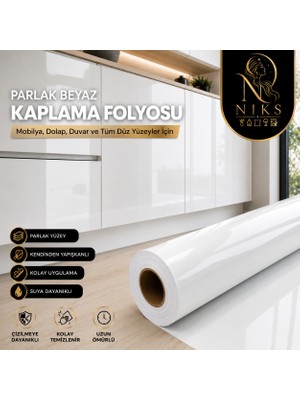 Niks Home Parlak Beyaz Kendinden Yapışkanlı Parlak Pvc Kaplama Folyosu