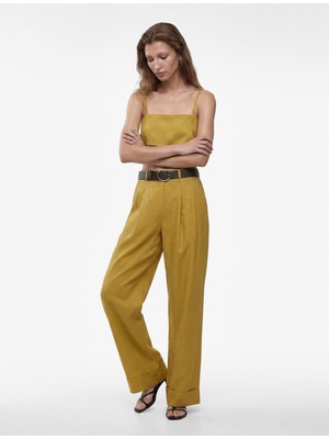 Koton Regular Fit Ip Askılı Kolsuz Crop Keten Bluz