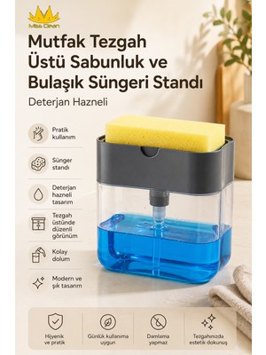 Mutfak Tezgah Üstü Sabunluk ve Bulaşık Süngeri Standı Deterjan Hazneli