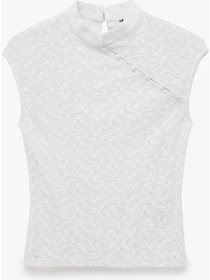 Koton Slim Fit Kolsuz Dik Qipao Yaka Dantel Bluz