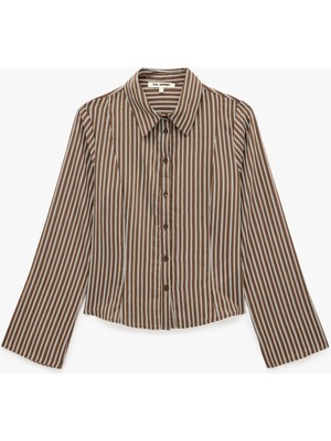 Koton Viskon Slim Fit Uzun Kollu Çizgili Gömlek
