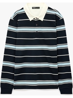 Koton Düğmeli Polo Yaka Uzun Kollu Çizgili Sweatshirt
