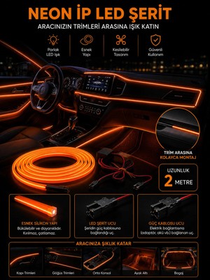 Buççin Online Mağaza Araç Içi Torpido Ledi Şerit LED Ip LED Neon Kırmızı 2 Metre