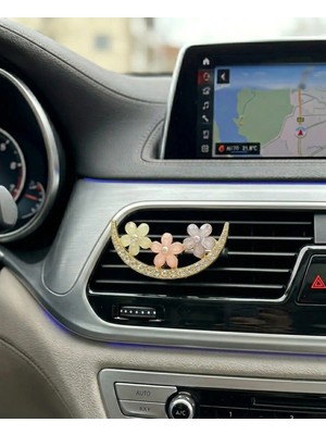 Buççin Online Mağaza Zirkon Taşlı Çiçekli Araç Içi Klima Süsü Altın Renk Parlak Oto Aksesuar Premium Tasarım