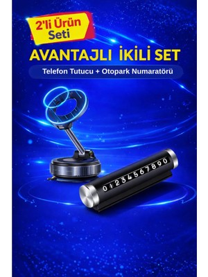 Buççin Online Mağaza Otopark Numaratörü ve Vakumlu Mıknatıslı Telefon Tutucu Seti | Torpido Üstü, 360° Dönebilen 2'li Set