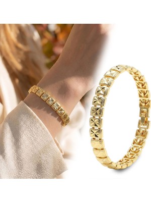 Fm 💎 Premium Şık ve Parlak Stella 24K Gold Kaplama 8 mm Kadın Bijuteri Bileklik 3183KBV5D1 (~18cm)