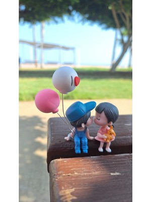 Buççin Online Mağaza Sevgili Temalı I Love You Balonlu Mavi Şapkalı Mini Süs Biblo Torpido Aksesuarı, Masa Süsü Hediyelik
