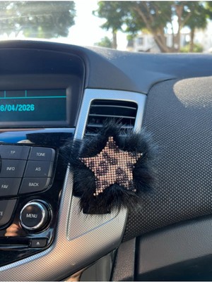 Buççin Online Mağaza Araç Klima Süsü Gold Leopar Taşlı Yıldız Siyah Tüylü