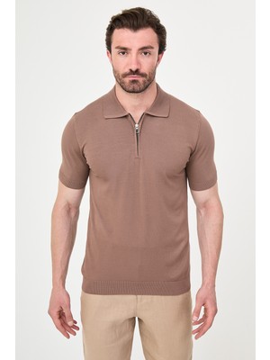 MCR Düz Slim Fit Fermuarlı Polo Yaka Erkek Triko T-Shirt