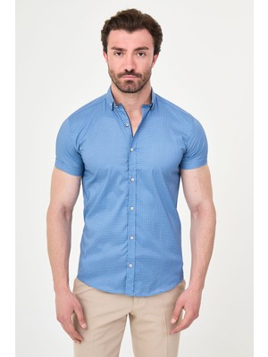 MCR Dokulu Slim Fit Kısa Kollu Erkek Gömlek