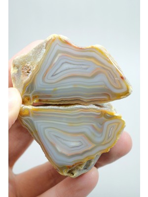 Healcrystal Pastel Mavi Sarı Bal Rengi ve Ince Beyaz Şeritli Siyah Deniz Akik Çifti