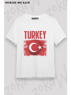 Unisex Bol Kalıp Türkiye World Cup 26 Dünya Kupası Baskılı Tişört V31