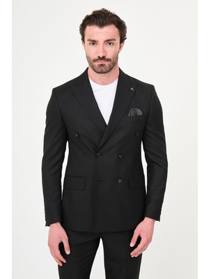 MCR Çizgili Slim Fit Geniş Yaka Kruvaze Erkek Takım Elbise