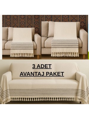Koltuk Örtüsü Ekonomik Paket 3'lü Set Pamuklu Lüx