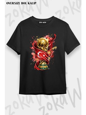 Unisex Bol Kalıp Türkiye World Cup 26 Dünya Kupası Baskılı Tişört V7
