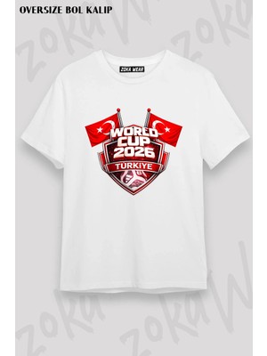 Unisex Bol Kalıp Türkiye World Cup 26 Dünya Kupası Baskılı Tişört V1