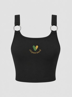  kadın halka detaylı u yaka crop atlet askılı esnek basic yazlık bluz
