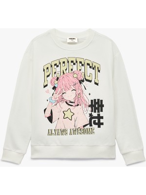 Koton Pamuklu Uzun Kollu Bisiklet Yaka Anime Baskılı Sweatshirt